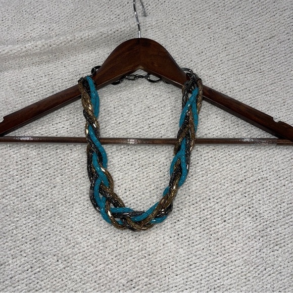 Bebe Beaded teal mix metal Braided Chain Necklace - Picture 4 of 6